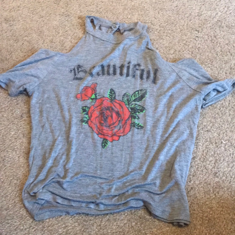 fitted gray cold shoulder top